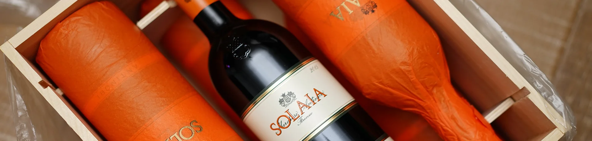 solaia wine in a crate box
