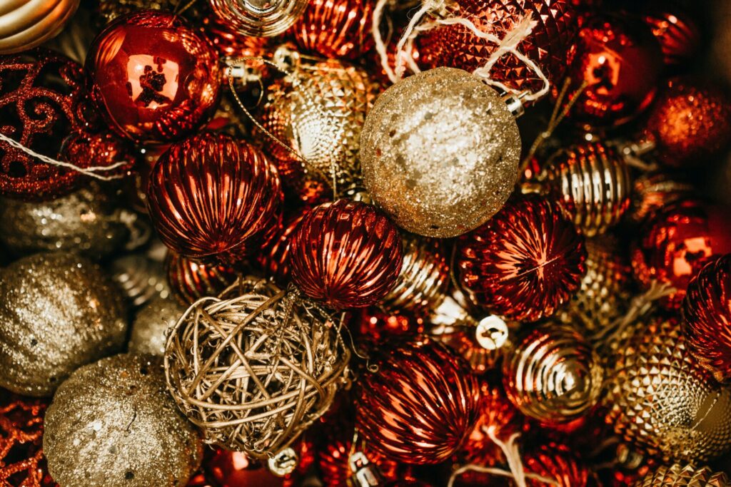 Red and gold Christmas bauble ornaments