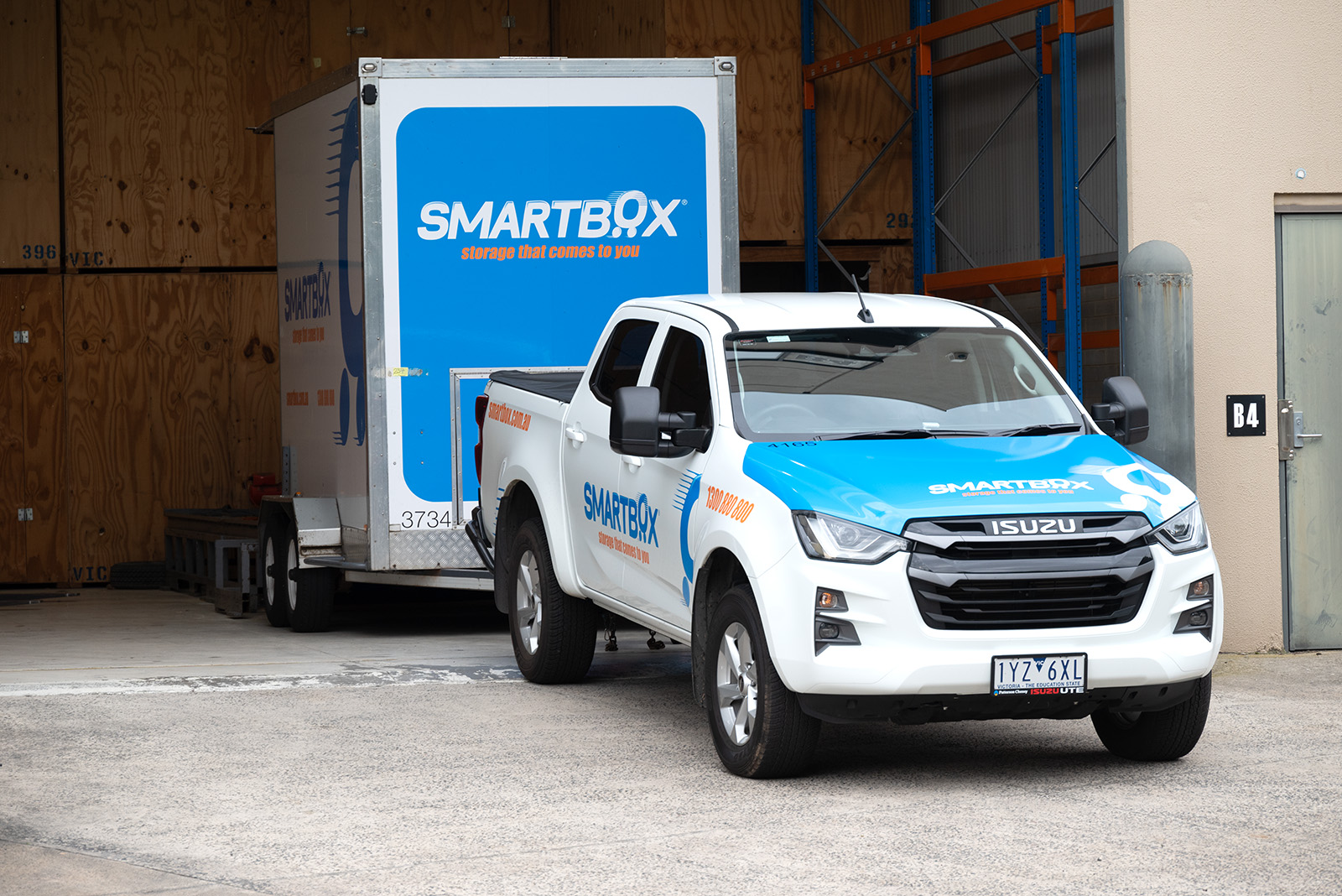 Ute transporting a Smartbox mobile storage unit.