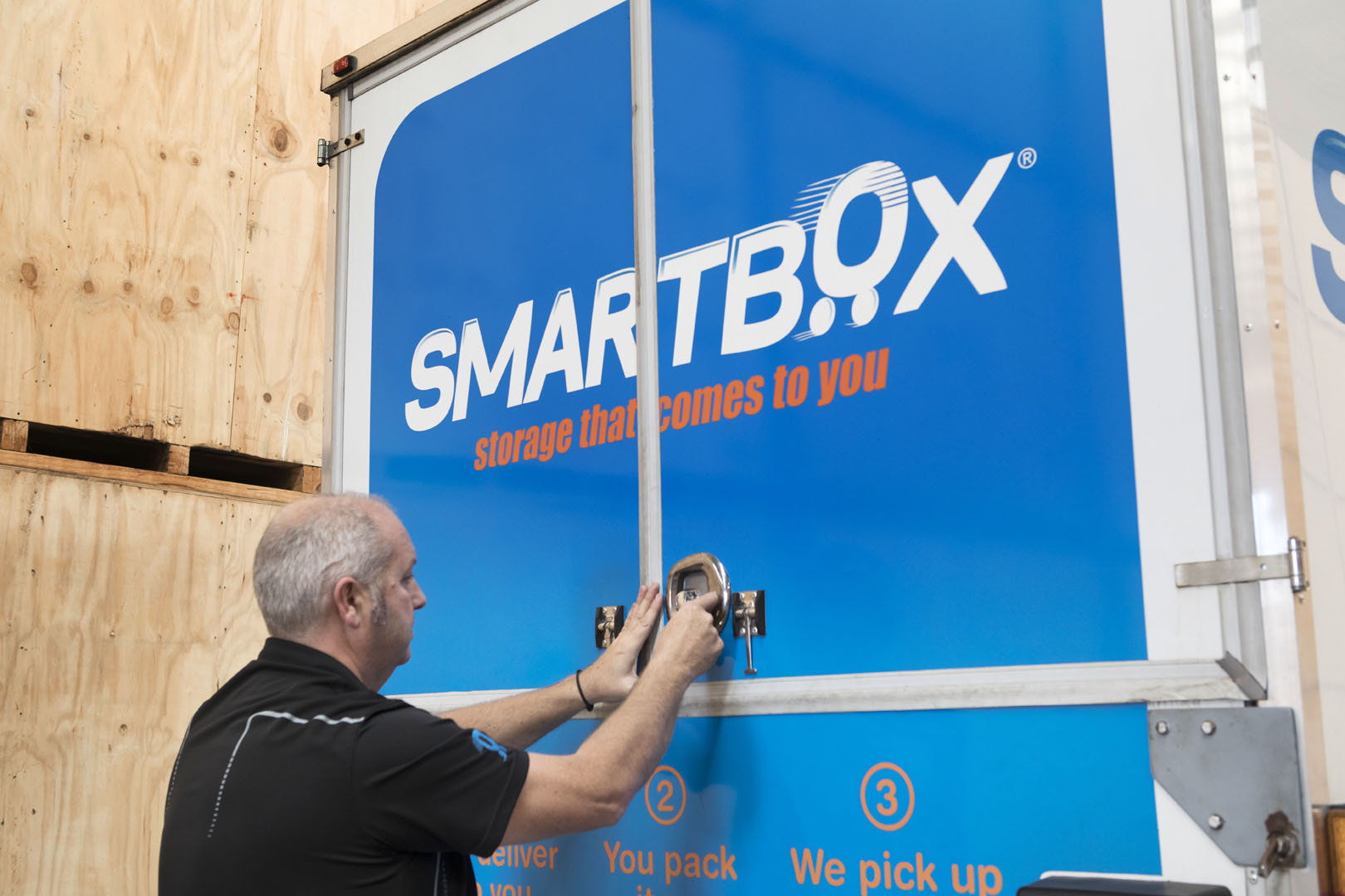 Smartbox mobile storage unit doors closed and locked